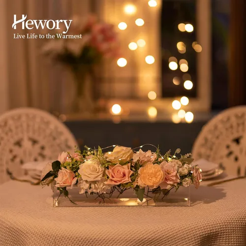 Vista 5 de Jarrones Rectangulos de Acrílico para Centros de Mesa, Jarrón Floral de 16 Pulgadas de Largo con Agujeros para Flores, Bandeja Rectángulo