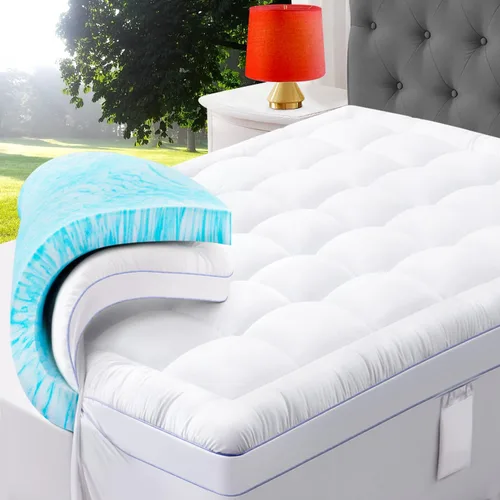 Vista 14 de ABENE Cubrecolchón de Espuma Viscoelástica de Doble Capa Tamaño Completo de 3 Pulgadas, Espuma Viscoelástica de Gel de 2 Pulgadas más Cubrecolchón