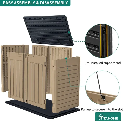 Vista 9 de YITAHOME Cobertizo de herramientas de resina gris claro, 36 pies cúbicos de almacenamiento horizontal impermeable para exteriores, cobertizo
