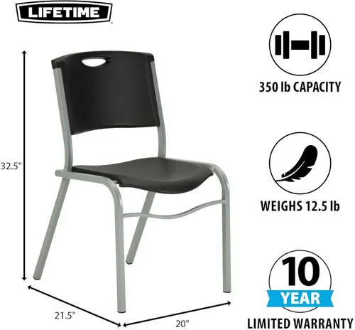 Vista 2 de Lifetime 42830 - Silla apilable, color negro con marco de acero plateado, paquete de 4