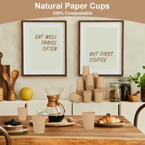 Vista 7 de Vasos desechables, paquete de 100 vasos de papel Kraft de 8 onzas, tazas de café de papel, vasos desechables de 8 onzas para bebidas calientes