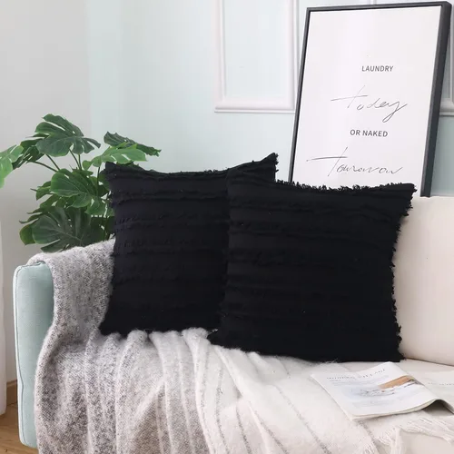 Vista 14 de GYROHOME Paquete de 2 fundas de almohada de algodón y lino, fundas de cojín decorativas, diseño de borlas, fundas de cojín modernas con flecos