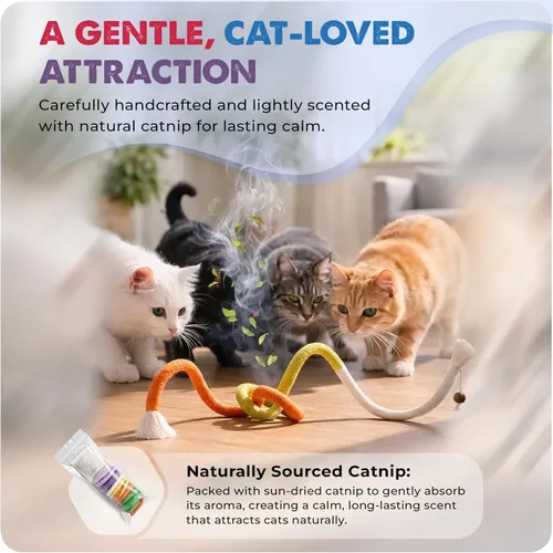 Vista 3 de Jozy Cuerda masticable para gatos, 4 piezas de juguete masticable para gatos con hierba gatera natural recargable, juguetes interactivos