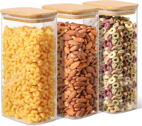 Vista 11 de ComSaf Glass Storage Containers with Lids Set of 6,Glass Pantry Storage Containers with Airtight Lid & lables for Dry Food, Snacks, Nuts, Stackable