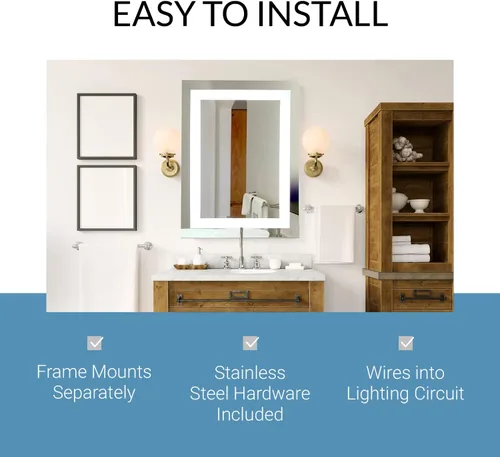 Vista 6 de Mirrors & Marble Espejo de pared LED grande Espejo rectangular iluminado frontal para baño, dormitorio o ducha, antivaho y montado en la pared