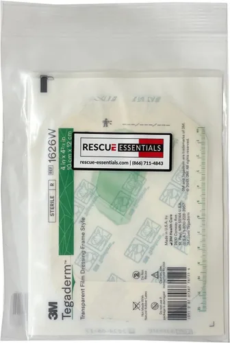 Rescue Essentials - 3M Tegaderm - Películas Transparentes - 4" x 4 3/4" - Paquete de 10, Blanco, Verde