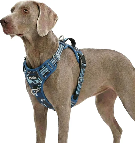 Vista 9 de Funfox Arnés para perro sin tirones, arnés de chaleco ajustable para mascotas, material súper suave con mango vertical, fácil control, paseo