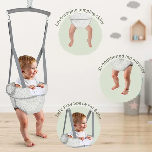 Vista 5 de Slevoo Saltador de bebé, puente de puerta de bebé con abrazadera de puerta, correa ajustable, actividad divertida para bebés de 6 a 12 meses