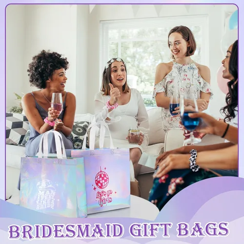 Vista 4 de Norme Juego de 24 piezas de regalo de despedida de soltera, 12 bolsas de despedida de soltera occidental, 12 coleteros para el pelo, con estampado