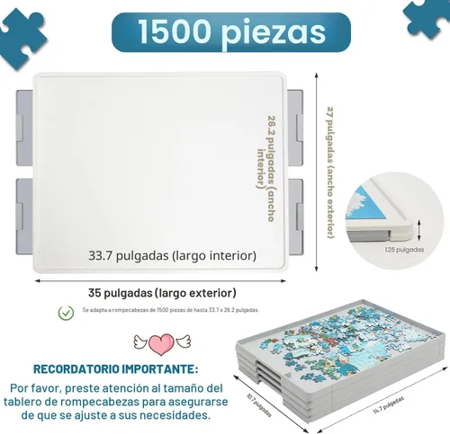 Vista 2 de Playboda - Tabla de rompecabezas giratoria de plástico de 1500 piezas con cajones y cubierta, mesa portátil de rompecabezas de 35 x 27 pulgadas