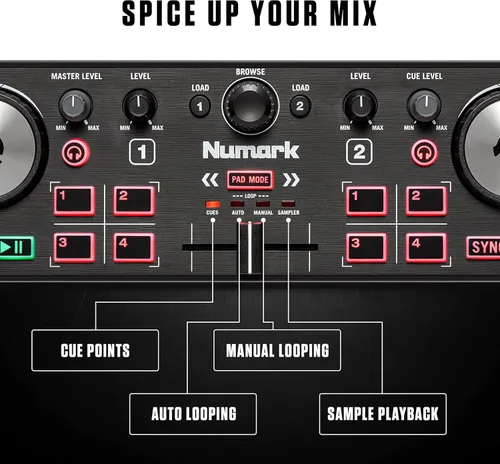 Vista 4 de Paquete de controlador DJ y DMX - Controlador DJ con 2 cubiertas, interfaz DMX y Serato DJ Lite – Numark DJ2GO2 Touch y interfaz DMX SoundSwitch