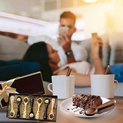 Vista 5 de Juego de 3 moldes de silicona para cucharas de chocolate, 6 cavidades comestibles para chocolate caliente y café, moldes para cucharas