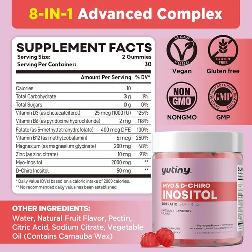 Vista 6 de Gomitas veganas con omega 3 de mio-inositol y D-Chiro Inositol para mujer