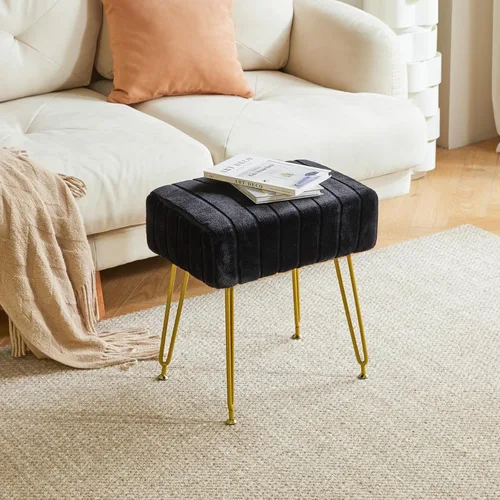 Vista 8 de IBUYKE Reposapiés de terciopelo rectangular, otomano, silla de tocador de maquillaje, mesa auxiliar, asiento de mesa de tocador, puf para sofá, Negro