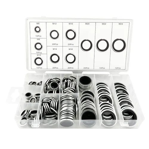 Kit surtido de juntas de sello unido autocentrado automotriz, 150 piezas, kit surtido de arandelas de aceite de sello unido