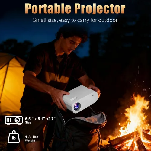 Vista 8 de Mini Proyector con WiFi y Bluetooth, Proyector Inteligente Compatible con 1080P con Aplicaciones Integradas, Proyector de Películas al Aire Libre