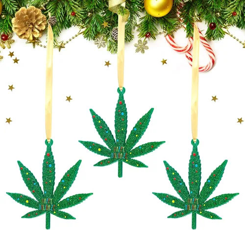 Roowest 6 piezas de adornos de hojas de Navidad Happy Holidaze decoración de plantas acrílicas para decoración de árbol de Navidad, fiesta de adultos