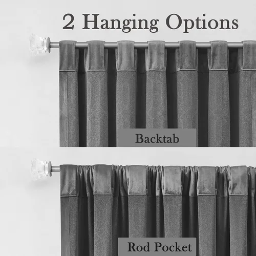 Vista 3 de Paneles de cortinas opacas de terciopelo gris oscuro para ventana, reducción de ruido, 90% de oscurecimiento de la habitación, bolsillo para barra