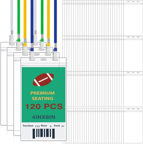 Vista 8 de Patelai 30 soportes para tarjetas de identificación extragrandes de 4 x 8 pulgadas con cordón transparente a granel para boletos, eventos