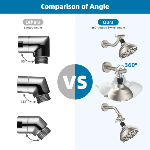 Vista 2 de Hibbent Adaptador de codo de cabezal de ducha de metal, adaptador de cabezal de ducha de latón giratorio ajustable de 360°, extensión de brazo