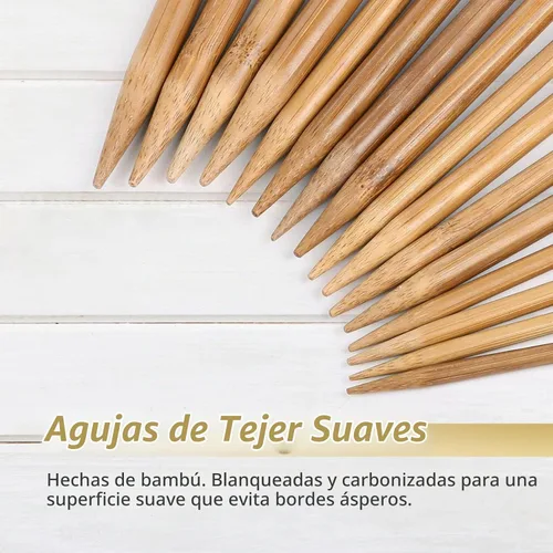 Vista 3 de LIHAO 30 agujas de tejer de bambú, agujas de tejer de madera Marrón