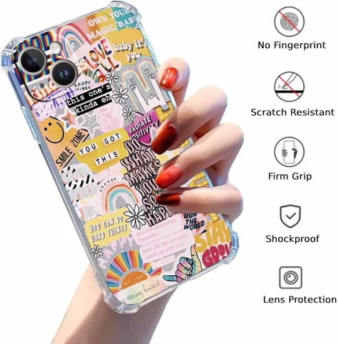 Vista 2 de Funda con collage de citas positivas para iPhone 14 Plus, patrón estético hippie, funda única de TPU suave para iPhone 14 Plus
