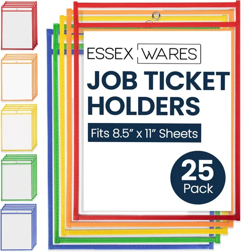 Essex Wares - Paquete de 25 soportes para boletos de trabajo de varios colores, 10 pulgadas de ancho x 13.5 pulgadas de alto | Water-Resistant, Shop