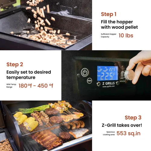 Vista 6 de Z GRILLS ZPG 550B2 - Ahumador de pellets de madera, parrilla de barbacoa 8 en 1 con controlador LCD de última tecnología PID, control automático