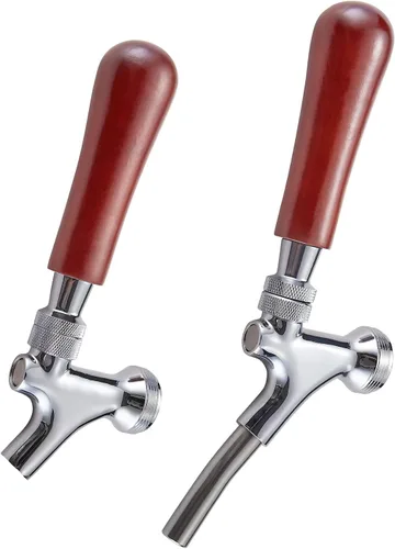 Vista 4 de 2 manijas de grifo de cerveza, grifo de madera de alta calidad, mango de estilo clásico rústico negro y marrón, rosca de 3/8 a 16 para la mayoría