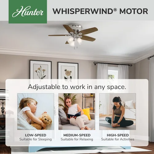 Vista 5 de Hunter - Ventilador de techo para interiores de 42 pulgadas con luces LED - Ventilador de techo con cadena de tracción, para dormitorio, sala