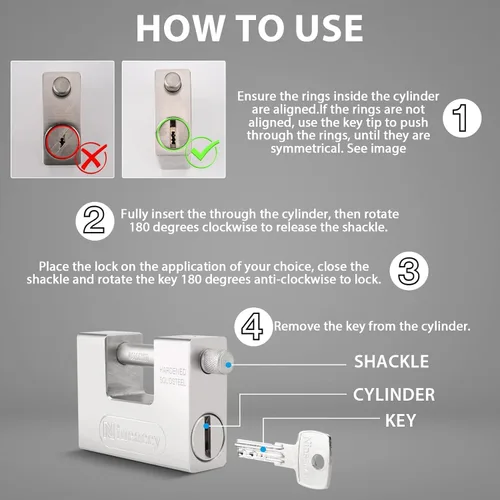 Vista 5 de WDFAACK 5 llaves Super Silver Heavy Duty Candado Cerradura para Garaje Warehouse Contenedor de envío