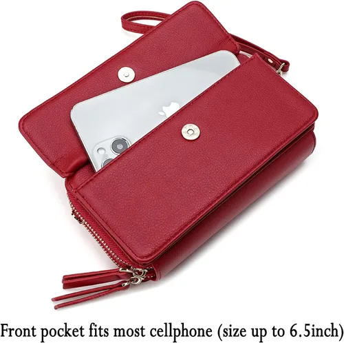 Vista 3 de Lanyani Cartera cruzada RFID con bolsillo para teléfono para mujer, cuero vegano