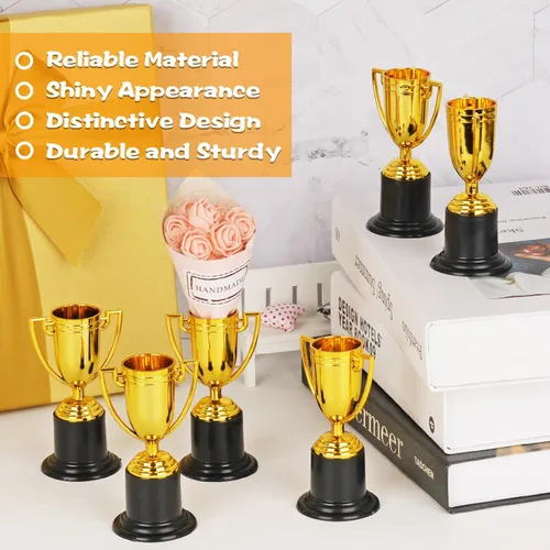Vista 7 de WINKIO Mini trofeos, premio trofeo de oro, trofeos de plástico para niños, copas de trofeo de 4 pulgadas, trofeos de premio para recuerdos