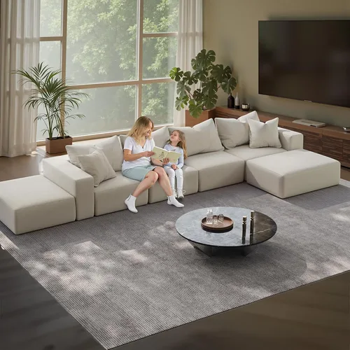 Vista 8 de Sofá modular en forma de L de 170 pulgadas, sofá de chenilla Cloud con 6 almohadas, sofá personalizable sin montaje para sala de estar y dormitorio