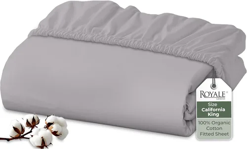 Vista 28 de Royale Linens Sábana bajera ajustable de algodón 100% orgánico - Tejido percal - Sábanas bajeras de bolsillo profundo súper suaves - Sábana elástica