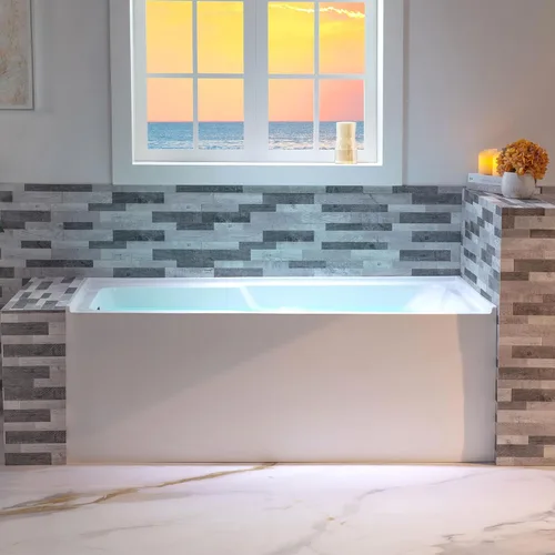 Vista 19 de WOODBRIDGE Bañera rectangular de acrílico de 60 pulgadas en blanco con drenaje derecho, drenaje desplegable de níquel cepillado incluido BA6030R