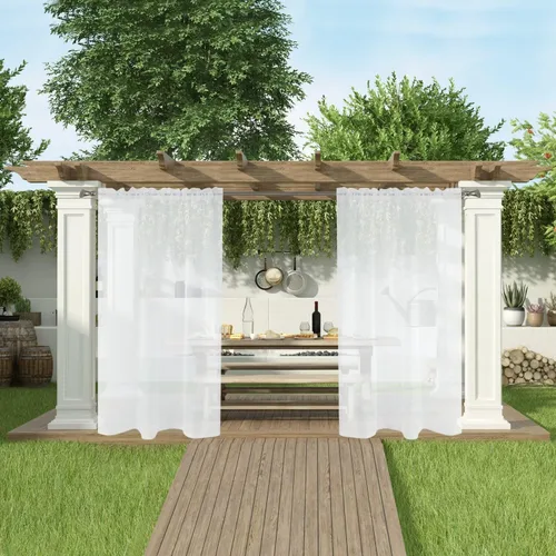 Vista 5 de SpaceDresser Cortinas Transparentes Impermeables para Exteriores/Patio - 2 Paneles con Bolsillo para Barra Cortina Transparente de Voile para Blanco