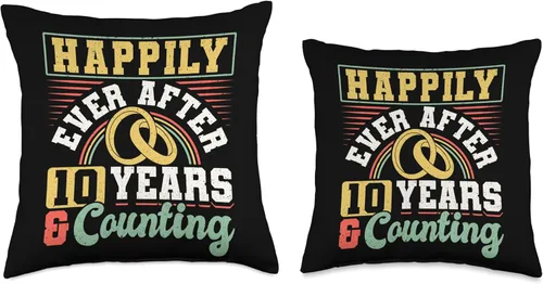 Vista 3 de Married Couples Matching Apparel JM0 10th Wedding Anniversary Happily Ever After 10 Years and Throw Pillow, 16x16, Multicolor