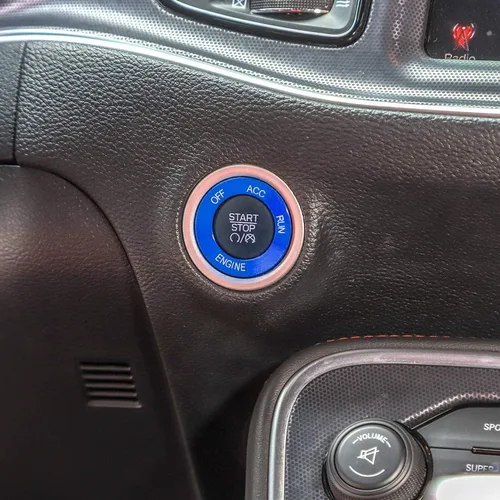 Vista 2 de Keptrim para Challenger Charger Motor Start Stop Trim para Dodge Challenger/Charger RAM 2010-2021, para Durango 2014, aleación de aluminio azul, 1