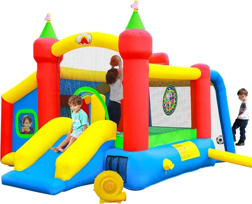 WELLFUNTIME Casa Inflable para Saltar, Castillo Hinchable con Tobogán y Soplador, Brincolín para Niños con Alberca de Pelotas