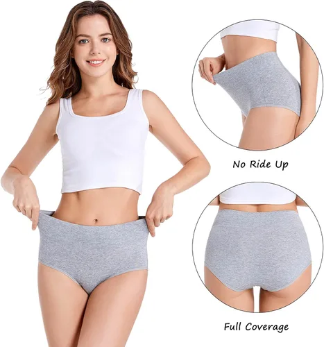 Vista 3 de Havvis - Calzones de cintura alta y de algodón para mujer, ropa interior que disimula la barriga, jacquard con rosas, paquete múltiple