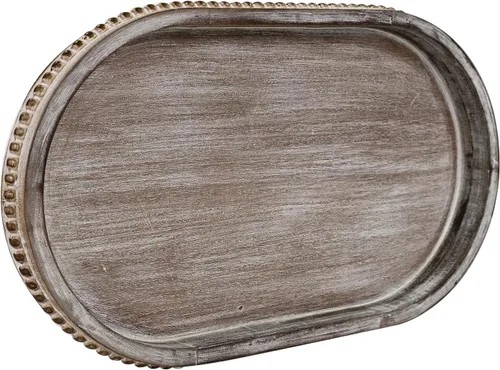 Vista 20 de MAONAME Bandeja de Madera para Servir, Bandeja de Madera Estilo Granja con Cuentas, Bandeja Octogonal para Servir Blanca Lavada, Bandeja de Mesa