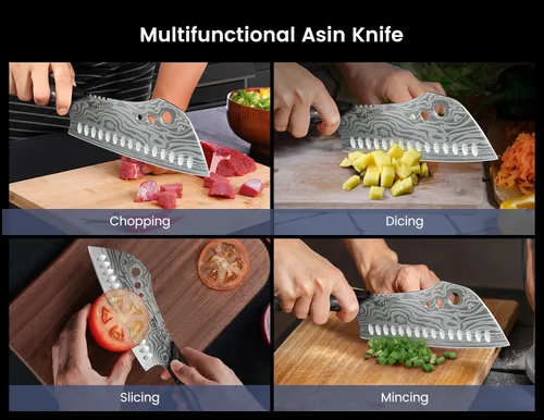 Vista 7 de SYOKAMI Cuchillo de chef con extractor de hierbas, cuchillo de cocina asiático de 17,8 cm, 3 en 1 combinado con cuchillo de chef, santoku, nakiri