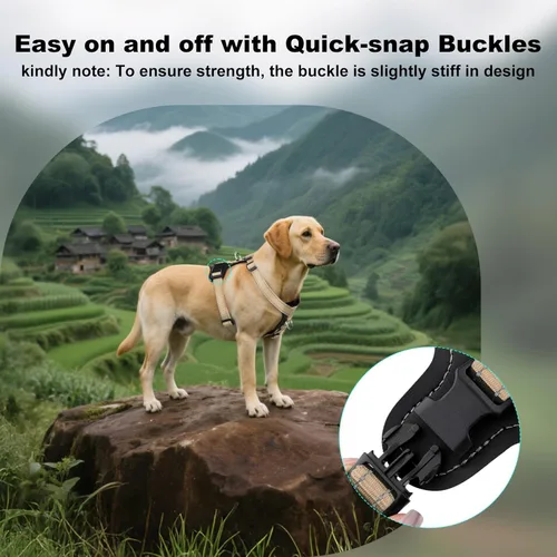 Vista 6 de Plutus Pet Adjustable No Pull Dog Harness with Leather Accents, Heavy Duty Reflective Nylon Vest for Training, Hiking, Easy Walk Harness for Small