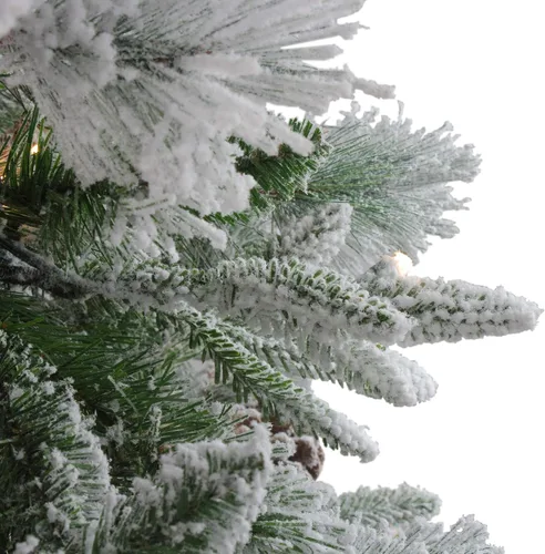 Vista 3 de Árbol de Navidad artificial preiluminado de 9 pies de romero esmeralda y pino – Luces LED transparentes