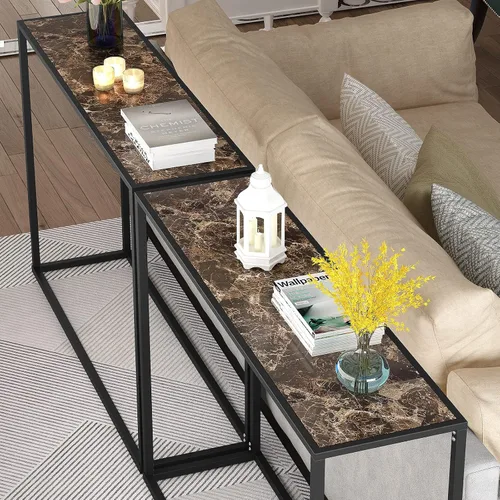 Vista 4 de Recaceik Mesa de consola para entrada, moderna mesa de entrada de mármol sintético, mesa de sofá estrecha ajustable para vestíbulo, entrada