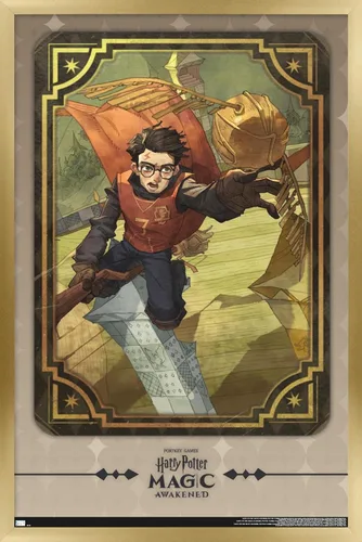 Vista 21 de Trends International Harry Potter: Magic Awakened - Póster de pared de Harry Quidditch, 22.4 pulgadas de largo x 14.7 pulgadas, versión enmarcada