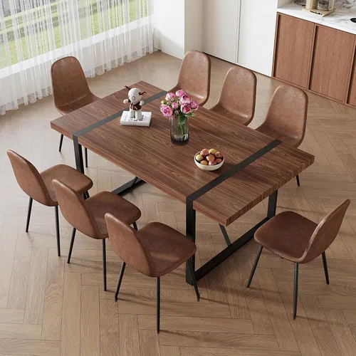 Vista 19 de Mesa de comedor de 55 pulgadas para 4-6, mesa de cocina de madera con patas de metal, mesa de comedor para 4-6 para el hogar, comedor, sala de estar