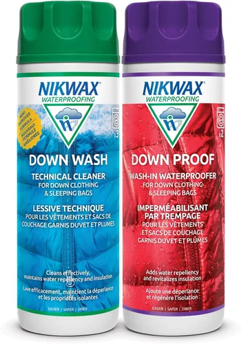 Nikwax Down, Down DUO-Pack, 300ml, Detergente de lavado y impermeabilización para prendas de plumón, añade repelencia al agua DWR a chaquetas, ropa