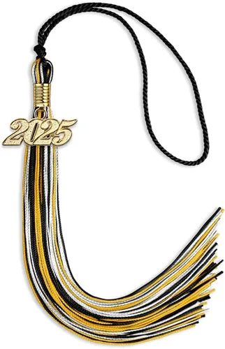 Vista 73 de Endea Graduation Borla mixta de triple color con gota de fecha dorada (negro/dorado/blanco, 2021)